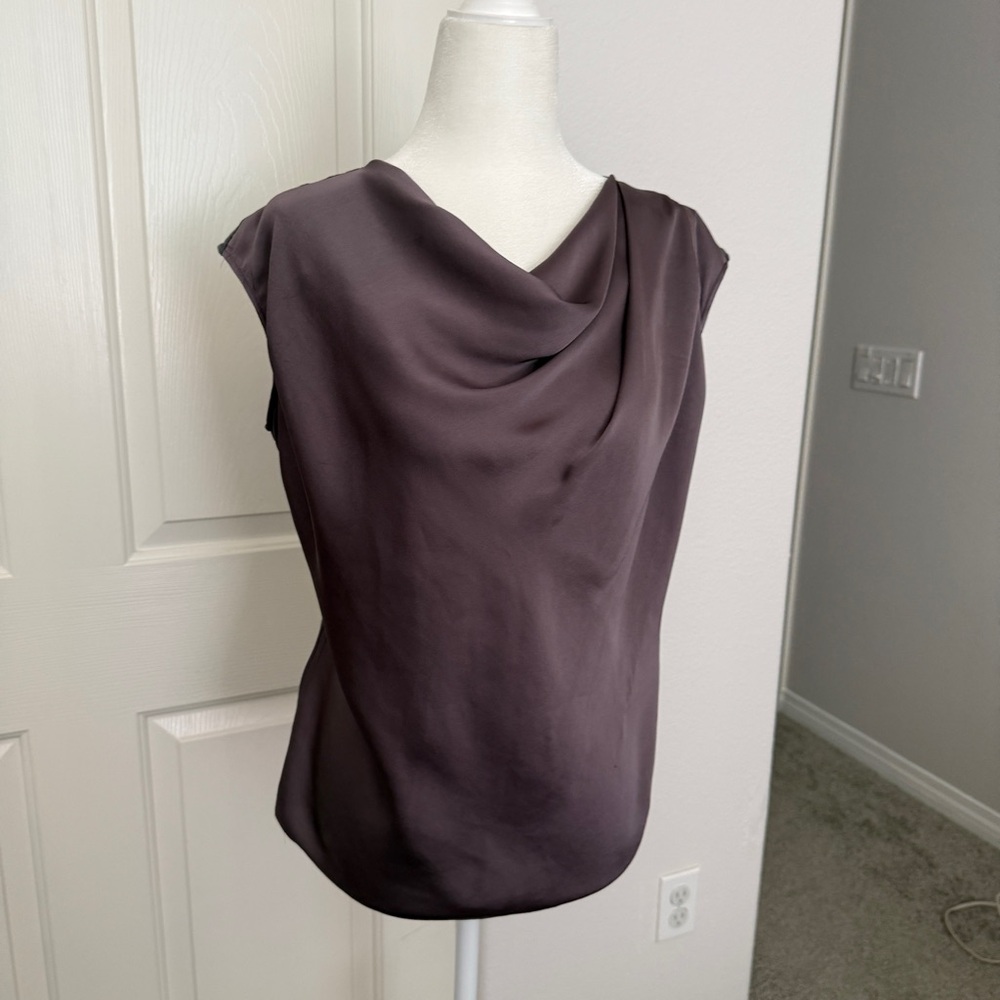 Lanvin Two-Tone Draped Sleeveless Top in Charcoal and Plum
